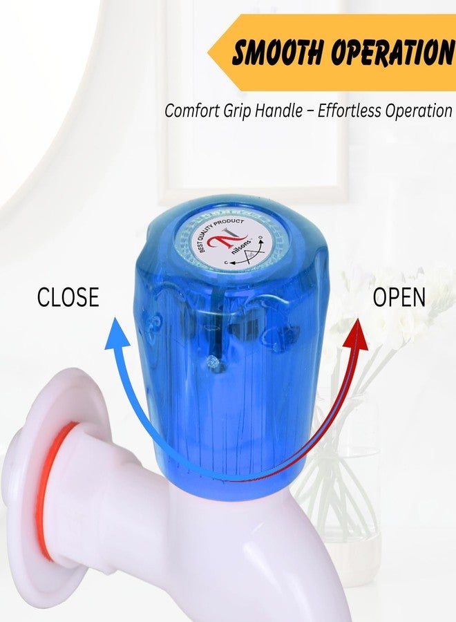 Nilsons Crystal Blue 7 Pc Water Tap Set | 6 Bib Cocks + 1 Sink Tap | Plastic Faucet for Bathroom, Kitchen, Garden | Wall Mounted | Unbreakable Body | Leak-Proof | White & Blue - Image 3